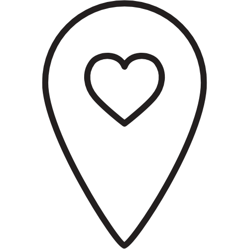 Das Icon zeigt eine Kartenmarkierung mit einem Herz im oberen Teil.